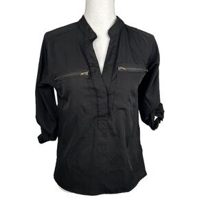 Fashion Web Black Button Down High Low Top Size Small